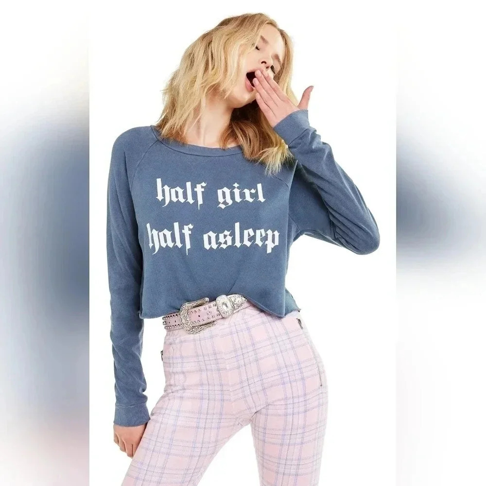 Women's Wildfox Half Asleep Beach House Crop Top Sz S Comfy Loungewear Casual